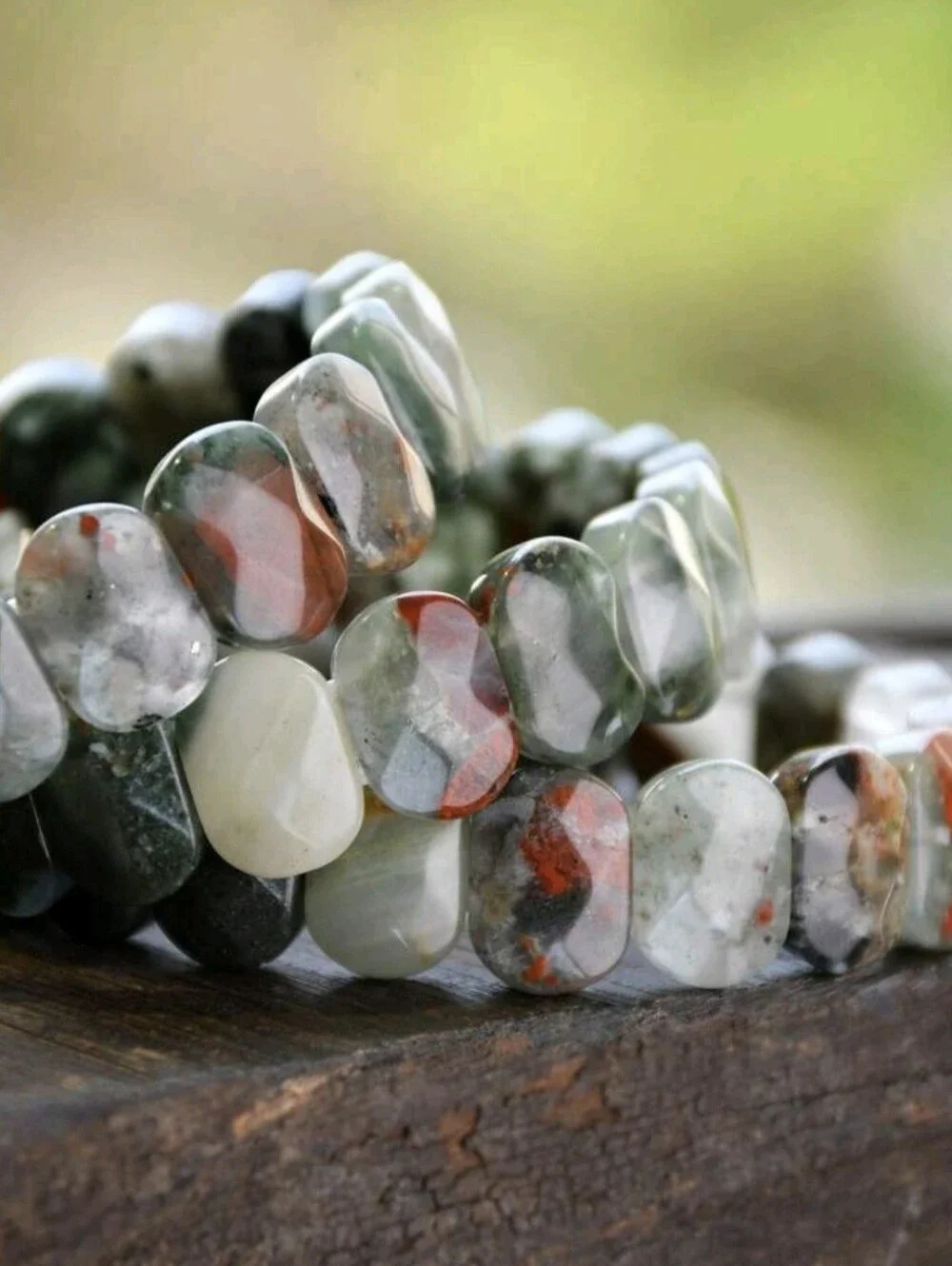 🩶🩶NEW🩶🩶 PRETTY!! Faceted Natural Stone MOSS AGATE Stretch Bracelet